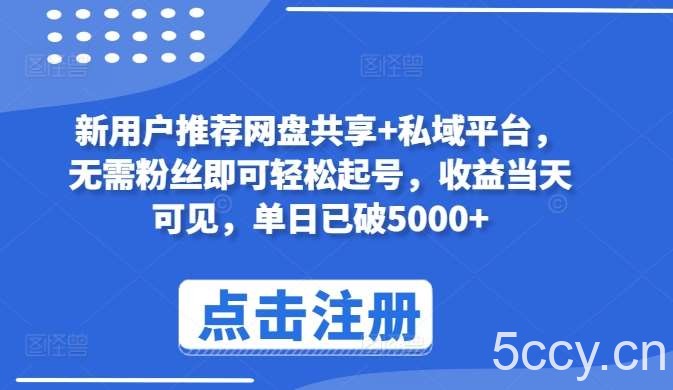 新用户推荐网盘共享+私域平台，无需粉丝即可轻松起号，收益当天可见，单日已破5000+【揭秘】-我创创业-副业网-网络创业-资源分享-网课资源-学习教程-学知识-自媒体-抖音-视频号-小红书-网络项目,赚钱软件,副业,兼职,学生赚,挂机赚-我创创业-副业网-5ccy.cn