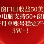 (10144期)单窗口日收益50美刀,单电脑支持50+窗口,每月单账号稳定产值3W+!-我创创业-副业网-网络创业-资源分享-网课资源-学习教程-学知识-自媒体-抖音-视频号-小红书-网络项目,赚钱软件,副业,兼职,学生赚,挂机赚-我创创业-副业网-5ccy.cn