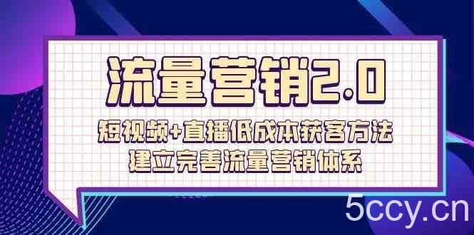流量营销2.0：短视频+直播低成本获客方法，建立完善流量营销体系（72节）-我创创业-副业网-网络创业-资源分享-网课资源-学习教程-学知识-自媒体-抖音-视频号-小红书-网络项目,赚钱软件,副业,兼职,学生赚,挂机赚-我创创业-副业网-5ccy.cn