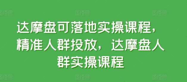 达摩盘可落地实操课程，精准人群投放，达摩盘人群实操课程-我创创业-副业网-网络创业-资源分享-网课资源-学习教程-学知识-自媒体-抖音-视频号-小红书-网络项目,赚钱软件,副业,兼职,学生赚,挂机赚-我创创业-副业网-5ccy.cn