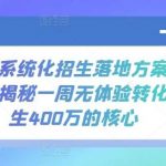 全域系统化招生落地方案,深度揭秘一周无体验转化新生400万的核心-我创创业-副业网-网络创业-资源分享-网课资源-学习教程-学知识-自媒体-抖音-视频号-小红书-网络项目,赚钱软件,副业,兼职,学生赚,挂机赚-我创创业-副业网-5ccy.cn