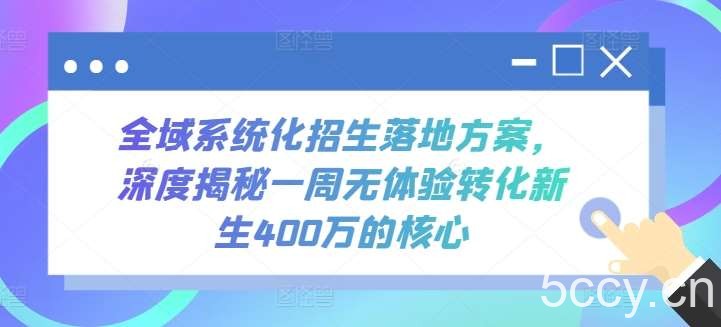 全域系统化招生落地方案，深度揭秘一周无体验转化新生400万的核心-我创创业-副业网-网络创业-资源分享-网课资源-学习教程-学知识-自媒体-抖音-视频号-小红书-网络项目,赚钱软件,副业,兼职,学生赚,挂机赚-我创创业-副业网-5ccy.cn