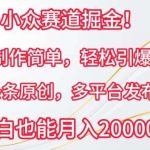 小众赛道掘金，视频制作简单，轻松引爆流量，条条原创，多平台发布【揭秘】-我创创业-副业网-网络创业-资源分享-网课资源-学习教程-学知识-自媒体-抖音-视频号-小红书-网络项目,赚钱软件,副业,兼职,学生赚,挂机赚-我创创业-副业网-5ccy.cn