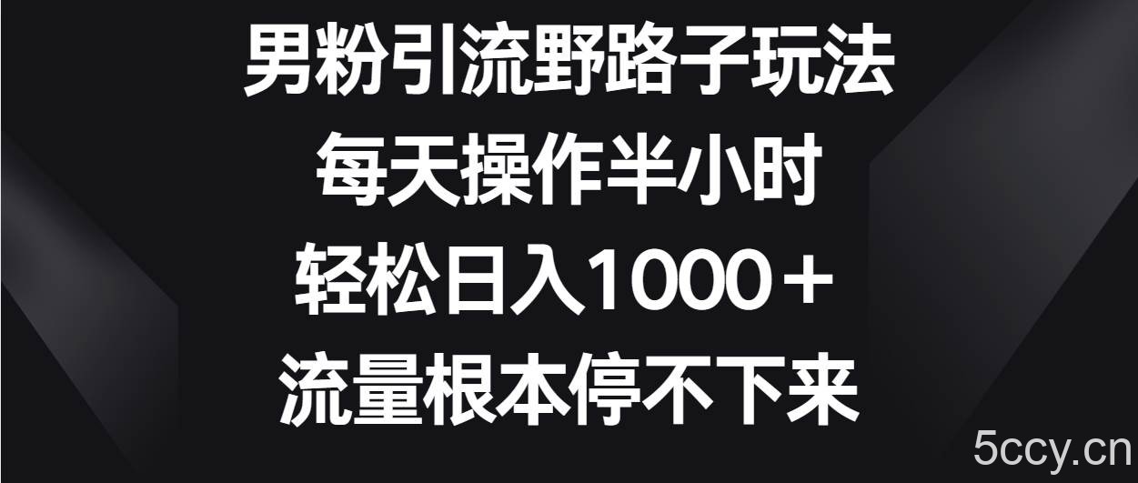 男粉引流野路子玩法，每天操作半小时轻松日入1000＋，流量根本停不下来-我创创业-副业网-网络创业-资源分享-网课资源-学习教程-学知识-自媒体-抖音-视频号-小红书-网络项目,赚钱软件,副业,兼职,学生赚,挂机赚-我创创业-副业网-5ccy.cn
