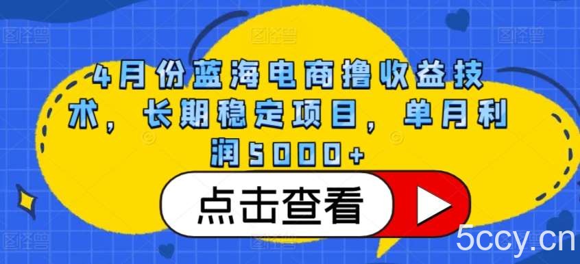 4月份蓝海电商撸收益技术，长期稳定项目，单月利润5000+【揭秘】-我创创业-副业网-网络创业-资源分享-网课资源-学习教程-学知识-自媒体-抖音-视频号-小红书-网络项目,赚钱软件,副业,兼职,学生赚,挂机赚-我创创业-副业网-5ccy.cn
