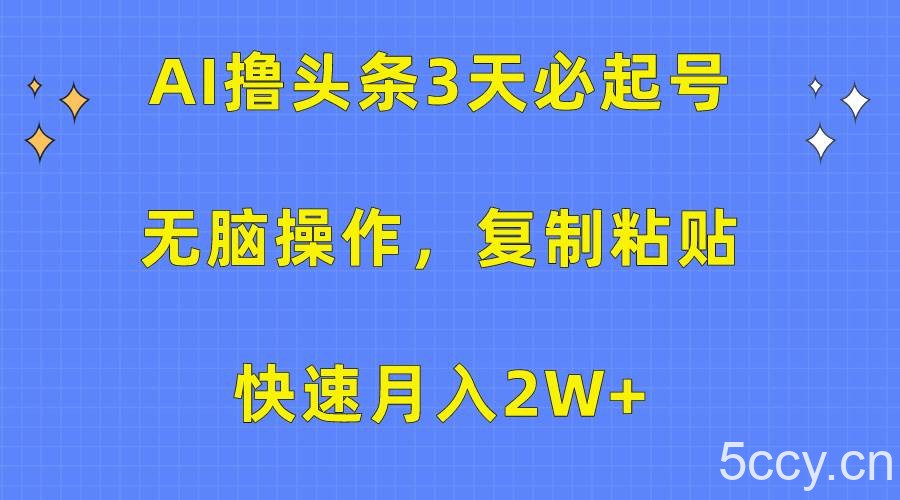 （10043期）AI撸头条3天必起号，无脑操作3分钟1条，复制粘贴快速月入2W+-我创创业-副业网-网络创业-资源分享-网课资源-学习教程-学知识-自媒体-抖音-视频号-小红书-网络项目,赚钱软件,副业,兼职,学生赚,挂机赚-我创创业-副业网-5ccy.cn