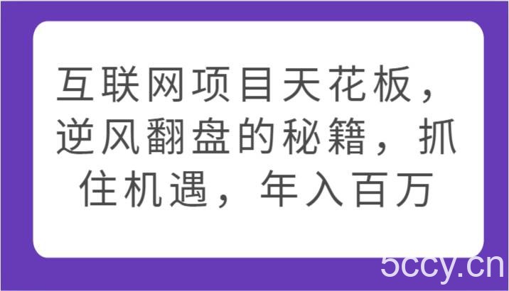 互联网项目天花板，逆风翻盘的秘籍，抓住机遇，年入百万-我创创业-副业网-网络创业-资源分享-网课资源-学习教程-学知识-自媒体-抖音-视频号-小红书-网络项目,赚钱软件,副业,兼职,学生赚,挂机赚-我创创业-副业网-5ccy.cn