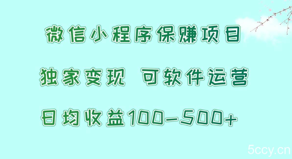 微信小程序保赚项目，日均收益100~500+，独家变现，可软件运营-我创创业-副业网-网络创业-资源分享-网课资源-学习教程-学知识-自媒体-抖音-视频号-小红书-网络项目,赚钱软件,副业,兼职,学生赚,挂机赚-我创创业-副业网-5ccy.cn