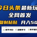 今日头条最新玩法全网首发，无脑复制粘贴 每天2小时月入5000+，非常适合新手小白-我创创业-副业网-网络创业-资源分享-网课资源-学习教程-学知识-自媒体-抖音-视频号-小红书-网络项目,赚钱软件,副业,兼职,学生赚,挂机赚-我创创业-副业网-5ccy.cn