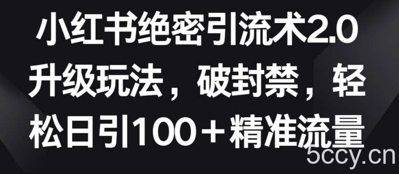 小红书绝密引流术2.0升级玩法，破封禁，轻松日引100+精准流量【揭秘】-我创创业-副业网-网络创业-资源分享-网课资源-学习教程-学知识-自媒体-抖音-视频号-小红书-网络项目,赚钱软件,副业,兼职,学生赚,挂机赚-我创创业-副业网-5ccy.cn