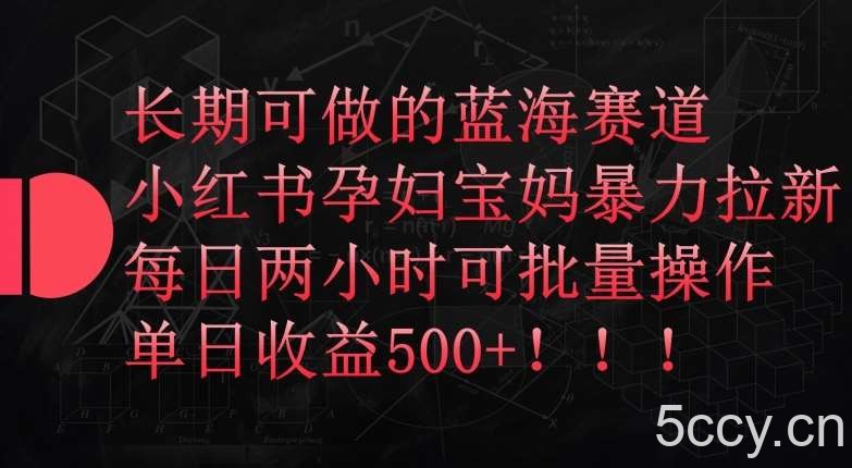 长期可做的蓝海赛道，小红书孕妇宝妈暴力拉新玩法，每日两小时可批量操作，单日收益500+【揭秘】-我创创业-副业网-网络创业-资源分享-网课资源-学习教程-学知识-自媒体-抖音-视频号-小红书-网络项目,赚钱软件,副业,兼职,学生赚,挂机赚-我创创业-副业网-5ccy.cn