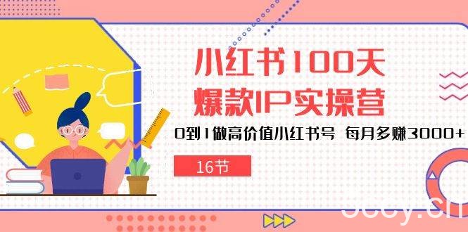 （10490期）小红书100天-爆款IP实操营，0到1做高价值小红书号 每月多赚3000+（16节）-我创创业-副业网-网络创业-资源分享-网课资源-学习教程-学知识-自媒体-抖音-视频号-小红书-网络项目,赚钱软件,副业,兼职,学生赚,挂机赚-我创创业-副业网-5ccy.cn