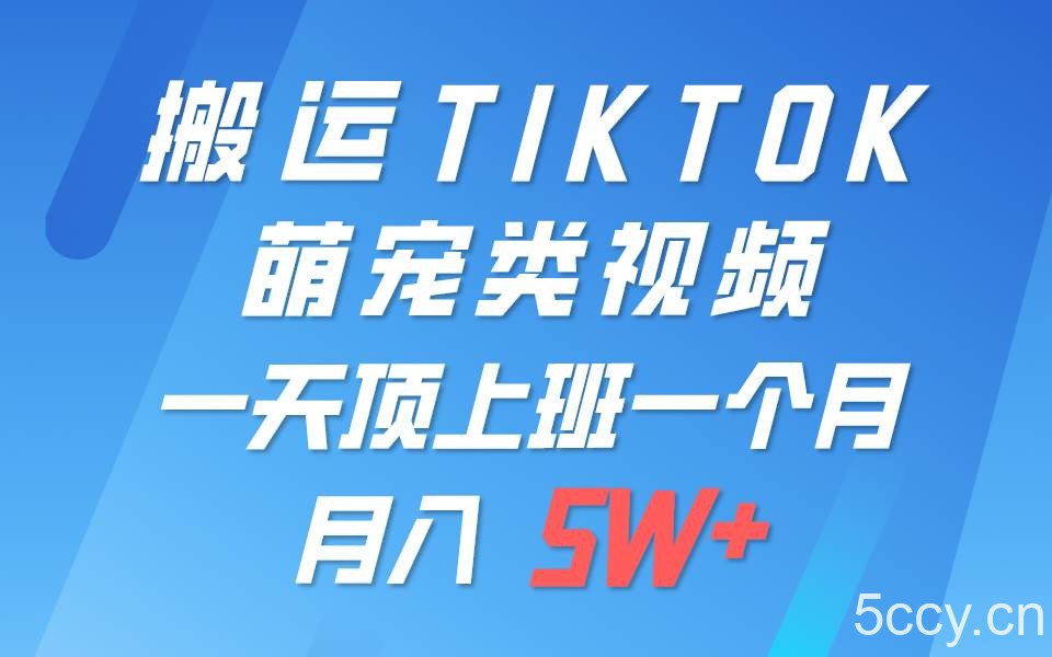 一键搬运TIKTOK萌宠类视频，一部手机即可操作，所有平台均可发布 轻松月入5W+-我创创业-副业网-网络创业-资源分享-网课资源-学习教程-学知识-自媒体-抖音-视频号-小红书-网络项目,赚钱软件,副业,兼职,学生赚,挂机赚-我创创业-副业网-5ccy.cn