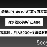 最新GPT4o结合小红书商单+百家号，流水线5分钟产出视频，月入5000+【揭秘】-我创创业-副业网-网络创业-资源分享-网课资源-学习教程-学知识-自媒体-抖音-视频号-小红书-网络项目,赚钱软件,副业,兼职,学生赚,挂机赚-我创创业-副业网-5ccy.cn