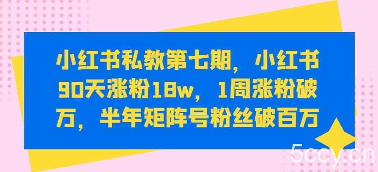 小红书私教第七期，小红书90天涨粉18w，1周涨粉破万，半年矩阵号粉丝破百万-我创创业-副业网-网络创业-资源分享-网课资源-学习教程-学知识-自媒体-抖音-视频号-小红书-网络项目,赚钱软件,副业,兼职,学生赚,挂机赚-我创创业-副业网-5ccy.cn