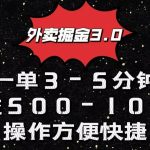 外卖掘金3.0玩法，一单500-1000元，小白也可轻松操作-我创创业-副业网-网络创业-资源分享-网课资源-学习教程-学知识-自媒体-抖音-视频号-小红书-网络项目,赚钱软件,副业,兼职,学生赚,挂机赚-我创创业-副业网-5ccy.cn