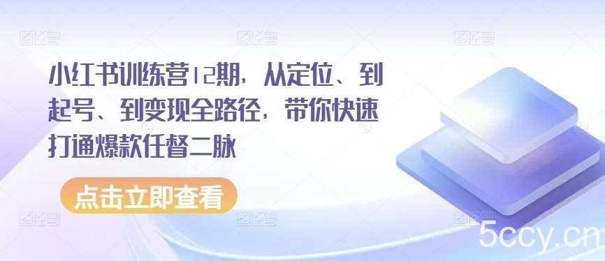 小红书训练营12期，从定位、到起号、到变现全路径，带你快速打通爆款任督二脉-我创创业-副业网-网络创业-资源分享-网课资源-学习教程-学知识-自媒体-抖音-视频号-小红书-网络项目,赚钱软件,副业,兼职,学生赚,挂机赚-我创创业-副业网-5ccy.cn