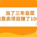 (10725期)当了三年韭菜我靠卖项目赚了100万-我创创业-副业网-网络创业-资源分享-网课资源-学习教程-学知识-自媒体-抖音-视频号-小红书-网络项目,赚钱软件,副业,兼职,学生赚,挂机赚-我创创业-副业网-5ccy.cn