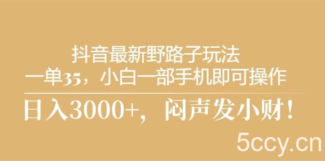 （10766期）抖音最新野路子玩法，一单35，小白一部手机即可操作，，日入3000+，闷…-我创创业-副业网-网络创业-资源分享-网课资源-学习教程-学知识-自媒体-抖音-视频号-小红书-网络项目,赚钱软件,副业,兼职,学生赚,挂机赚-我创创业-副业网-5ccy.cn