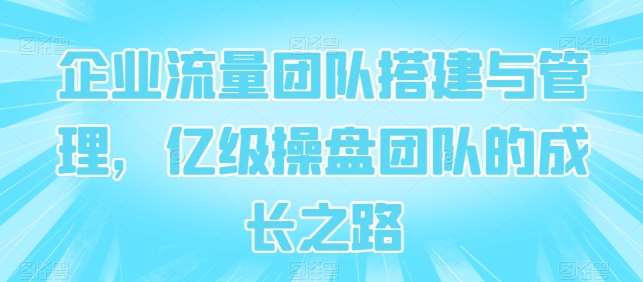 企业流量团队搭建与管理，亿级操盘团队的成长之路-我创创业-副业网-网络创业-资源分享-网课资源-学习教程-学知识-自媒体-抖音-视频号-小红书-网络项目,赚钱软件,副业,兼职,学生赚,挂机赚-我创创业-副业网-5ccy.cn