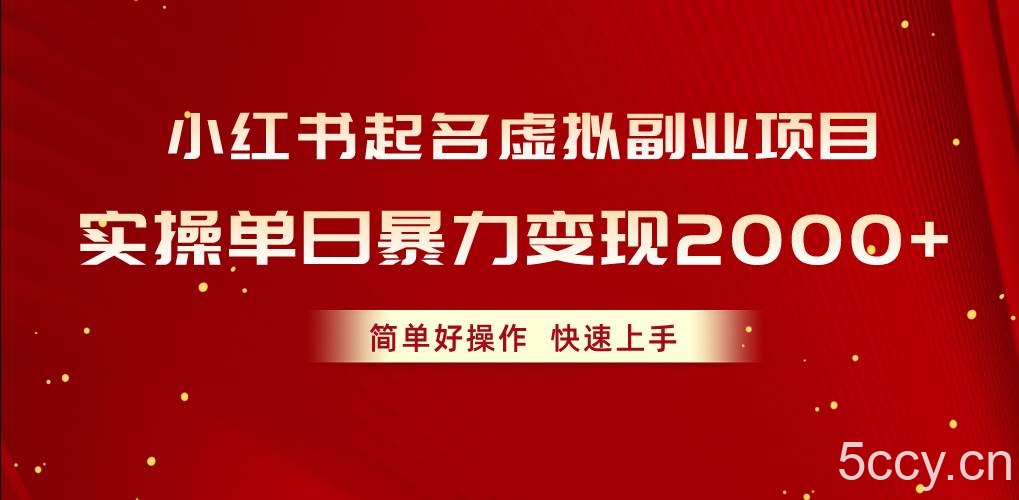 (10856期)小红书起名虚拟副业项目,实操单日暴力变现2000+,简单好操作,快速上手