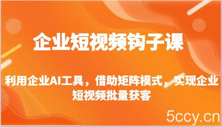 企业短视频钩子课-利用企业AI工具，借助矩阵模式，实现企业短视频批量获客-我创创业-副业网-网络创业-资源分享-网课资源-学习教程-学知识-自媒体-抖音-视频号-小红书-网络项目,赚钱软件,副业,兼职,学生赚,挂机赚-我创创业-副业网-5ccy.cn