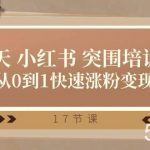 28天小红书突围培训营,从0到1快速涨粉变现(17节课)-我创创业-副业网-网络创业-资源分享-网课资源-学习教程-学知识-自媒体-抖音-视频号-小红书-网络项目,赚钱软件,副业,兼职,学生赚,挂机赚-我创创业-副业网-5ccy.cn