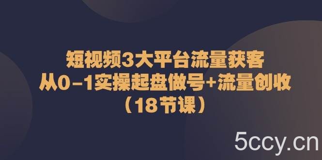 （10873期）短视频3大平台·流量 获客：从0-1实操起盘做号+流量 创收（18节课）-我创创业-副业网-网络创业-资源分享-网课资源-学习教程-学知识-自媒体-抖音-视频号-小红书-网络项目,赚钱软件,副业,兼职,学生赚,挂机赚-我创创业-副业网-5ccy.cn