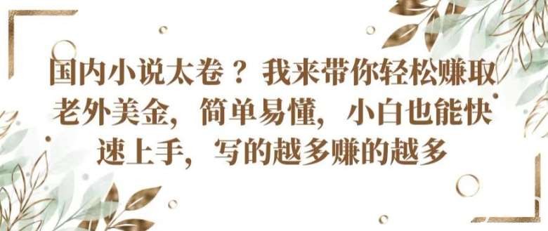 国内小说太卷 ?带你轻松赚取老外美金，简单易懂，小白也能快速上手，写的越多赚的越多【揭秘】-我创创业-副业网-网络创业-资源分享-网课资源-学习教程-学知识-自媒体-抖音-视频号-小红书-网络项目,赚钱软件,副业,兼职,学生赚,挂机赚-我创创业-副业网-5ccy.cn