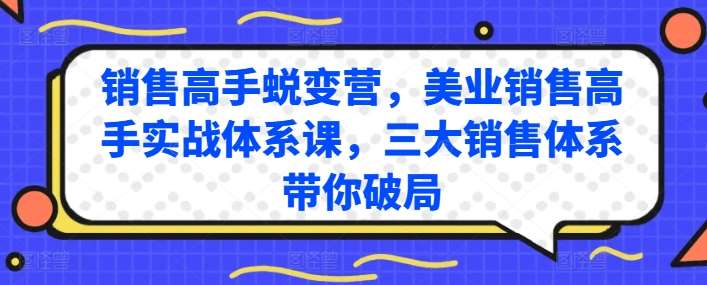 销售高手蜕变营，美业销售高手实战体系课，三大销售体系带你破局-我创创业-副业网-网络创业-资源分享-网课资源-学习教程-学知识-自媒体-抖音-视频号-小红书-网络项目,赚钱软件,副业,兼职,学生赚,挂机赚-我创创业-副业网-5ccy.cn