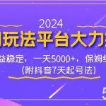 （8642期）2024冷门玩法平台大力扶持，收益稳定，一天5000 ，保姆级教程（附抖音7…-我创创业-副业网-网络创业-资源分享-网课资源-学习教程-学知识-自媒体-抖音-视频号-小红书-网络项目,赚钱软件,副业,兼职,学生赚,挂机赚-我创创业-副业网-5ccy.cn