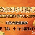 靠去水印小程序无脑操作搬砖，单号日入1000 保姆级教程可放大批量操作【揭秘】-我创创业-副业网-网络创业-资源分享-网课资源-学习教程-学知识-自媒体-抖音-视频号-小红书-网络项目,赚钱软件,副业,兼职,学生赚,挂机赚-我创创业-副业网-5ccy.cn