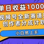 单日收益1000 ,视频号全新赛道撸创作者分成计划,小白易上手【揭秘】-我创创业-副业网-网络创业-资源分享-网课资源-学习教程-学知识-自媒体-抖音-视频号-小红书-网络项目,赚钱软件,副业,兼职,学生赚,挂机赚-我创创业-副业网-5ccy.cn