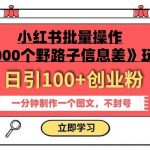 小红书批量操作《1000个野路子信息差》玩法,一分钟制作一个图文,不封号,日引100 创业粉-我创创业-副业网-网络创业-资源分享-网课资源-学习教程-学知识-自媒体-抖音-视频号-小红书-网络项目,赚钱软件,副业,兼职,学生赚,挂机赚-我创创业-副业网-5ccy.cn