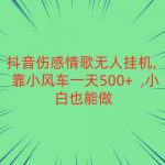 抖音伤感情歌无人挂机 靠小风车一天500+ 小白也能做-我创创业-副业网-网络创业-资源分享-网课资源-学习教程-学知识-自媒体-抖音-视频号-小红书-网络项目,赚钱软件,副业,兼职,学生赚,挂机赚-我创创业-副业网-5ccy.cn